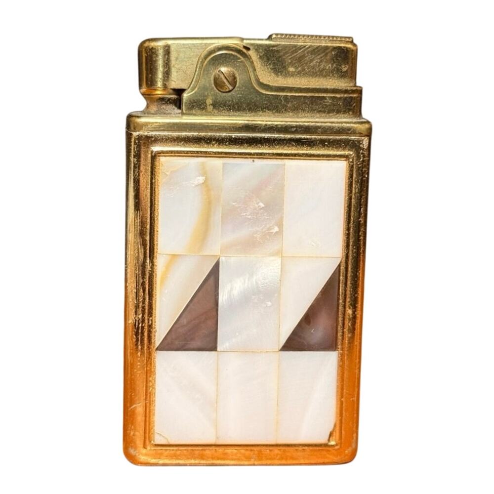 Vintage Star-Lite Musical Brass Lighter Mother of Pearl Japan Pat No 454045